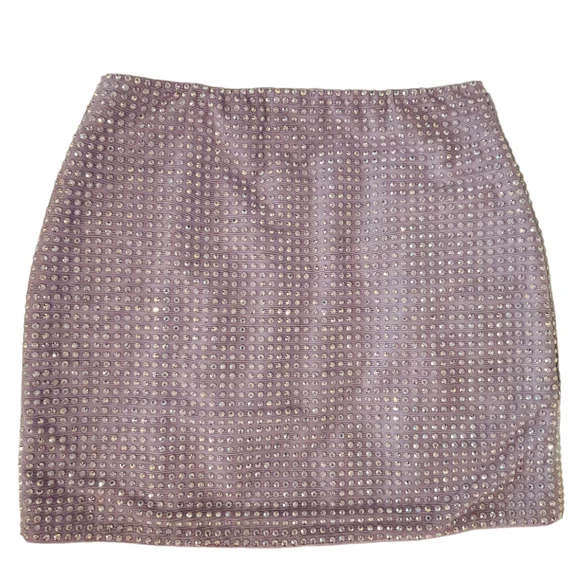 Double Layered Thick Mesh Rhinestone Embellished Thigh Slit Mini Skirt - Purple - Picture 11 of 16